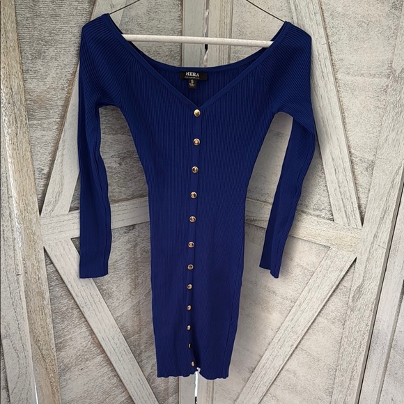 Blue Ribbed Bodicon Dress - Picture 3 of 6